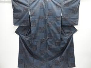 変わり格子に花古典柄織り出し本場泥大島紬着物